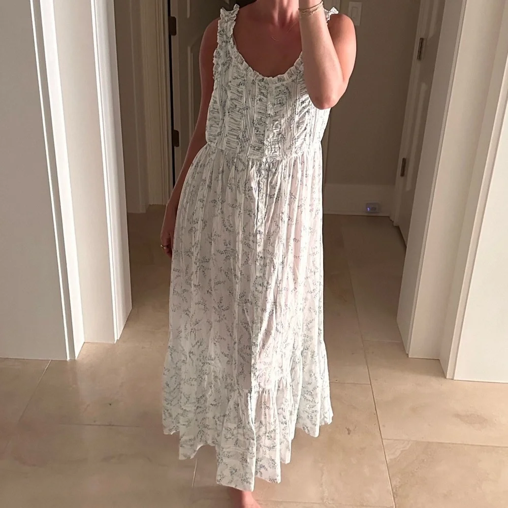 Doen Claribelle Cotton Ruffle Sleeveless Midi Maxi Dress Blanc Bluebell Ballad - Picture 1 of 16